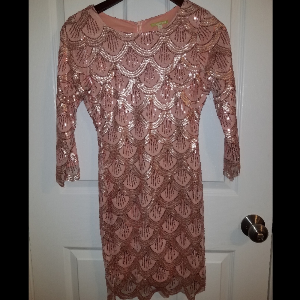 Coral Sequin Stretch Gianni Bini Dress XS